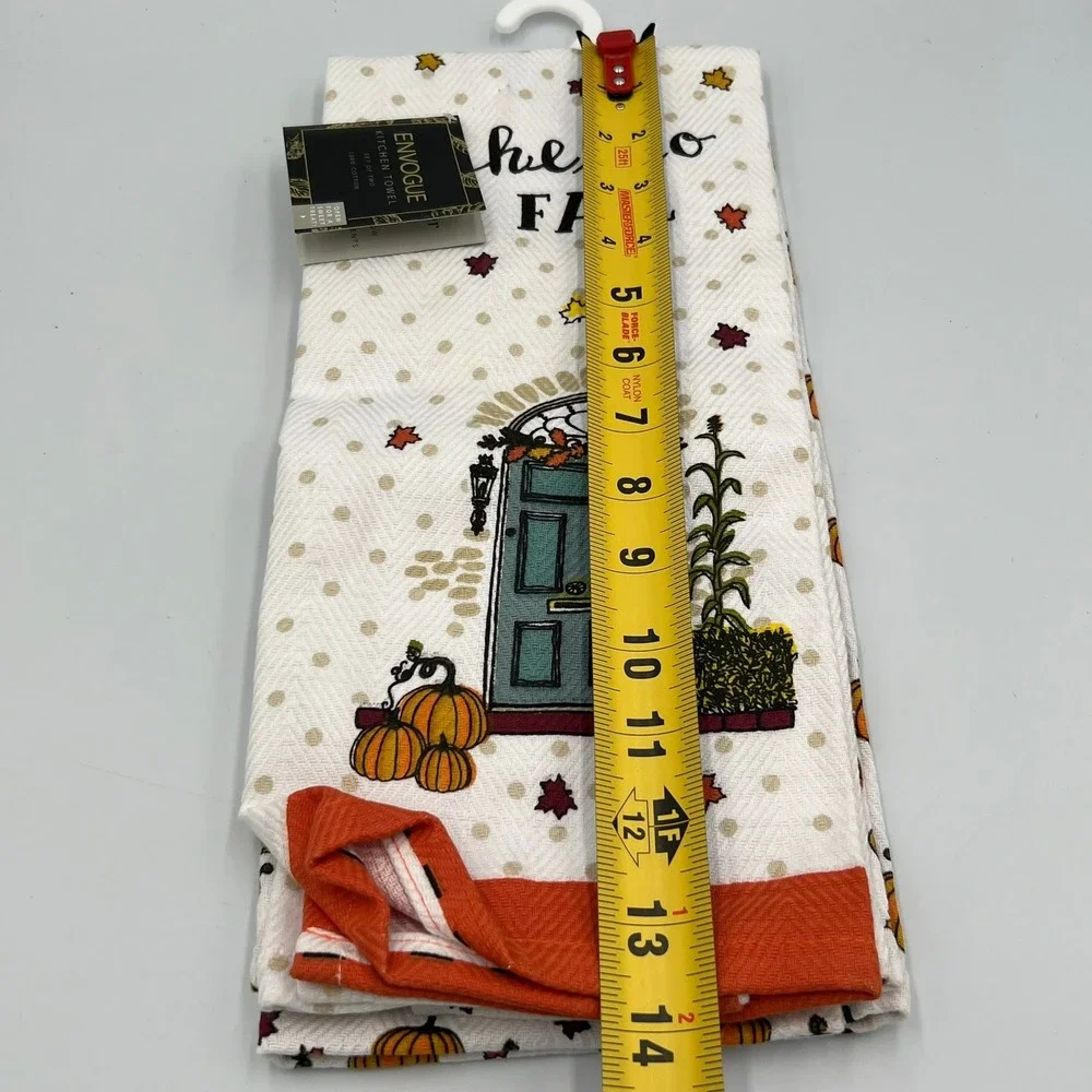 Envogue Kitchen Towel Set of 2 Unisex OS White Orange New Hello Fall Pumpkin